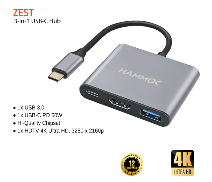 
Hammok Zest USB-C 3-in-1 -HDTV/USB 3.0/PD